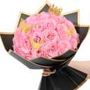 Waipfaru Glitter Roses Bouquet, DIY Fake Flowers Bouquet, Birthday Gifts for Women Mom, 36 Pcs Pink Rose for Grandma Wife Girlfriend Valentines, Mothers Day, Anniversary, Graduation
