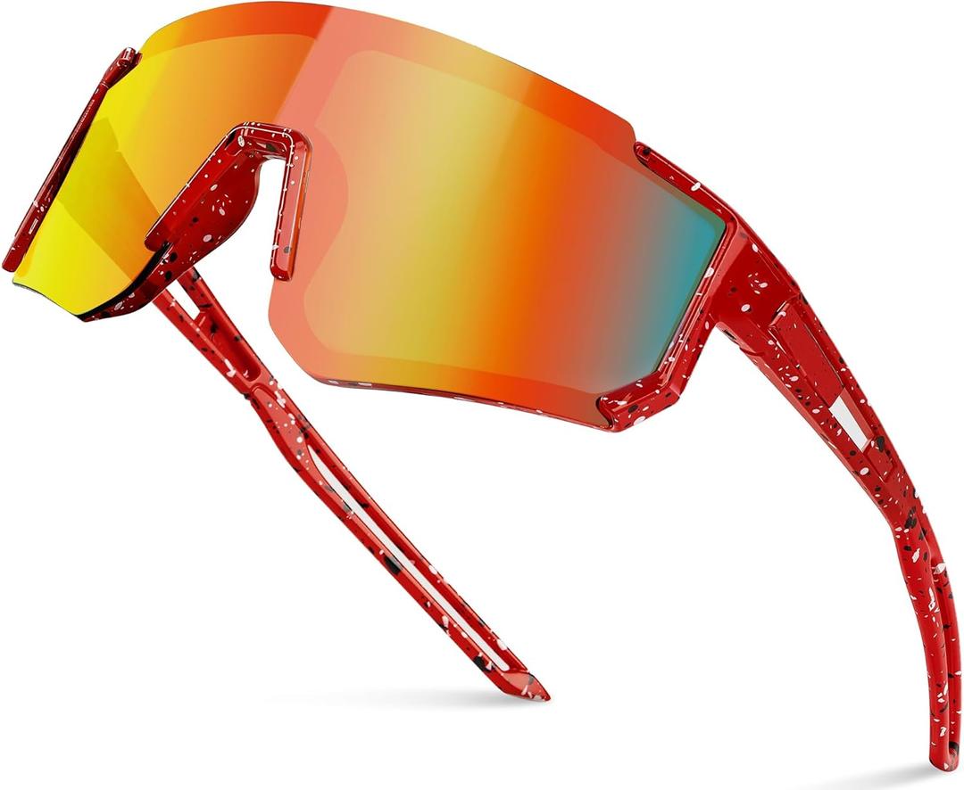 Polarized Kids Sunglasses, Youth Baseball Sunglasses for Boys Girls, Cycling Sun Glasses UV400 for Kids Ages 8-14 (Red Frame/Orange Lens)