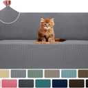 MAXIJIN Super Stretch Couch Cover for 3 Cushion Couch, 1-Piece Universal Sofa Covers Living Room Jacquard Spandex Furniture Protector Dogs Pet Friendly Fitted (Large, Light Gray)