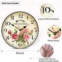 Vintage French Floral Wall Clock with Pink Rose Pattern Small Round Silent Non-Ticking Quartz Movement 8 inches Wall Clocks Battery Operated Home Flower Decorative for Bedroom,Living Room