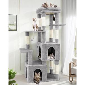 Globlazer Cat Tower for Indoor Cats, Heavy Duty Cat Trees for Large Cats Adult Big Cats Maine Coon Cat Tree Tower with Scratching Post, Extra Large Top Perch, Cat Condos, F61, Light Grey, 61inch