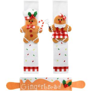 Christmas Refrigerator Handle Covers Decor, 3 Pack Christmas Gingerbread Handle Covers for Kitchen Refrigerator Appliance Decorations Indoor, Xmas Washable Holiday Decor
