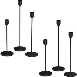 ChefBee 6PCS Black Tall Candle Candlestick Holder, Taper Pillar Candle Sticks Stand Holders Decor, Centerpiece Dining Table Wedding Festive Fireplace Mantle Vintage Room Decorations, Housewarming Gift