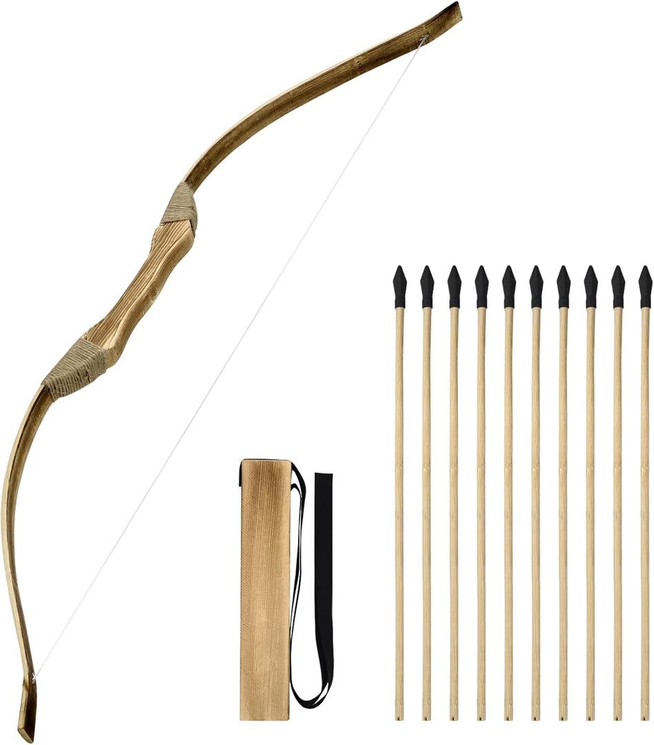 Kids Bow and Arrow Set, 32 Inch Archery Set Handmade Wooden Toy Bow and Arrow for Kids 4-6 8-12, Cosplay Game Costume Prop Play, 1 Bows 1 Quivers and 10 Wood Arrows, Gifts for Youth Boys & Girls (Black)