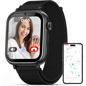 2025 Smart Watch for Kids 6-12 [Kids GPS Tracker/Video Call] Smart Watches Boys Girls Phone Watch, School Mode, Safety Alert, GPS Tracker Kids Smart Watch, New Phone Watches for child, Jet Black