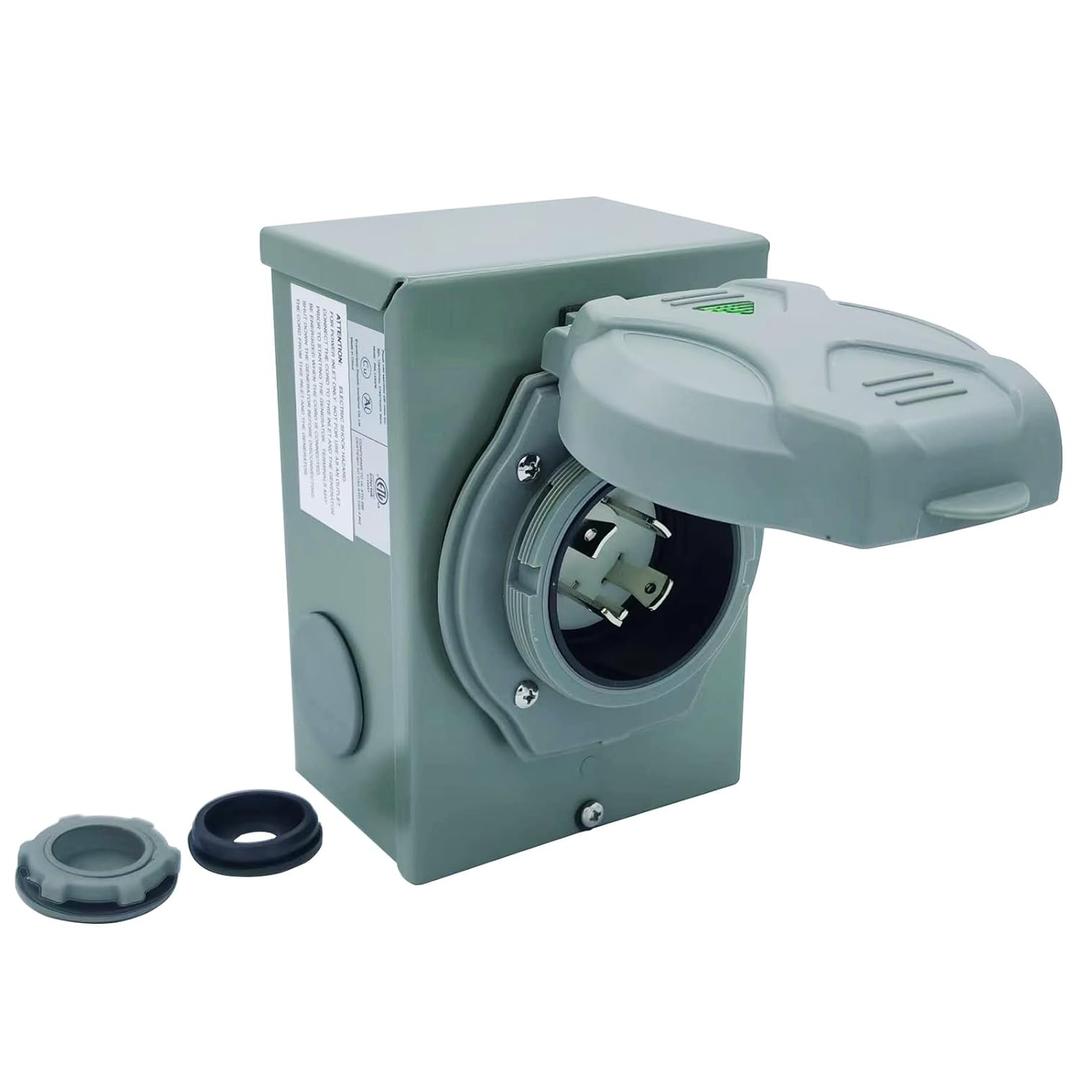 30-Amp Generator Inlet Box, NEMA L14-30P RV Generator Power Inlet Box, Indoor/Outdoor Waterproof Transfer Switch PB30 Inlet Box Plug, 4 Prong 125/250 Volts, Up to 7,500 Watts, ETL Listed