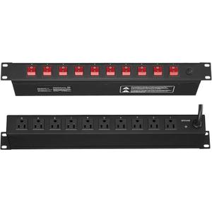 Happybuy 1U PDU, 10 Outlets Rack Mount Power Strip for Standard 19" Server Racks, Independent Switch, Surge & Overload Protection, 110-125V/15A, Ideal for Home & Office