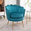 Velvet Barrel Accent Chair with Scalloped Silhouette and Gold Metal Legs, Decorative Piece Suitable for Traditional, Modern, and Contemporary Spaces, Greenish Blue