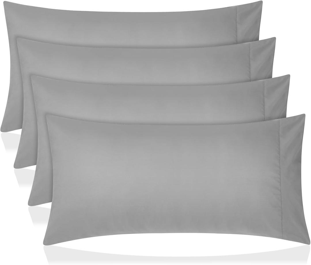 Comfyanno King Size Pillow Cases Set of 4, Soft & Breathable Pillowcases, Envelope Closure, Wrinkle-Free, Fade & Stain Resistant, Brushed Microfiber Fabric, Bed Pillow Covers - 20 x 40, Gray