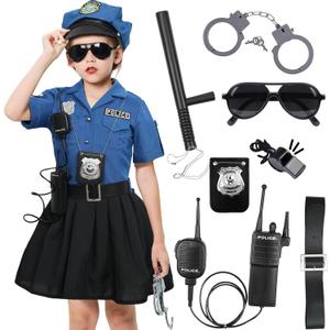 Tacobear Girls Police Officer Costume Cop Uniform Dress with Toy Accessories Birthday Cosplay Outfit Halloween Dress Up Set (S(5-6 years))