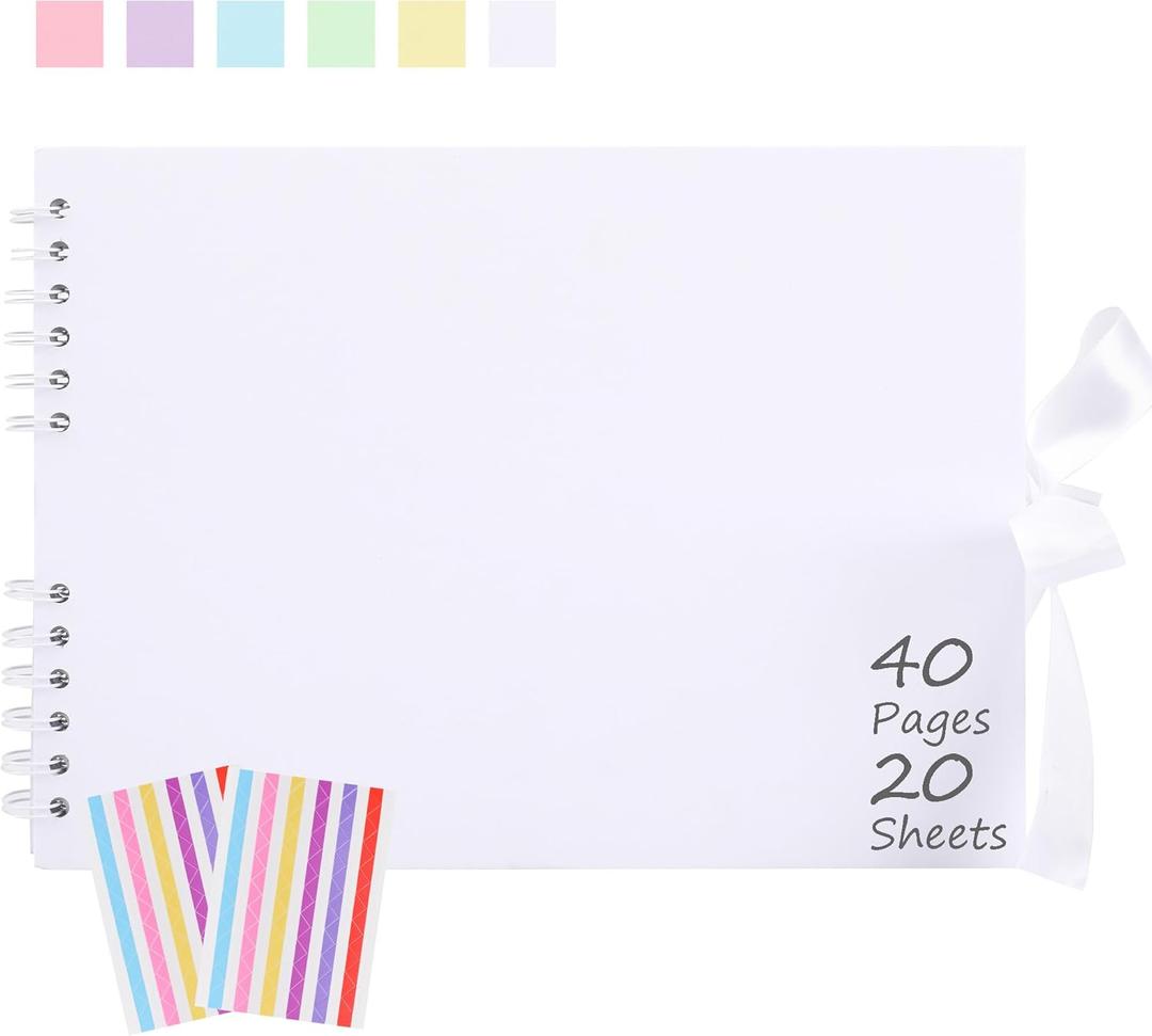 Scrapbook Album, 8.5"x11.5" Scrapbooking Photo Album with 40 Pages White Blank Inner Paper, White Kraft Cover Album for Pictures, Memory Book for Baby Wedding Family Travel Graduation