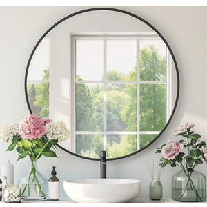Black Round Mirror, Black Round Mirror 30 inch, Metal Frame, Circle Wall Mounted Mirrors for Bathroom, Living Room, Bedroom, Entryway, Vanity