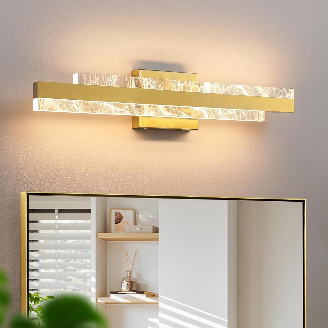 Modern Bathroom Vanity Light: Brushed Gold 24 inch 28W Dimmable LED Bath Bar Light Fixtures Over Mirror - Wall Sconce Picture Lights for Paintings Cabinets Bedroom 3000k