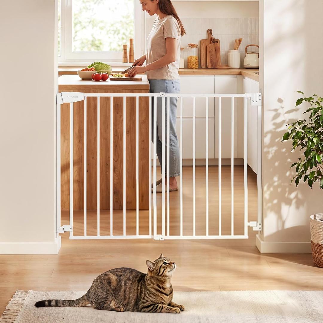 VEVOR Pet Gate for Stairs, 29-43 in Adjustable Width, 36 in High Dog Gate, No Bottom Bar, One-Handed Operation, Easy Drilling Installation with Hardware Kit, for Stairs, Doorways, and Home, White