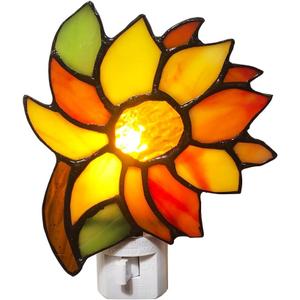 HUIMEIJU Colored Glass Sunflower Night Light, Tiffany Glass, Children's Room, Wall Mounted, Orange