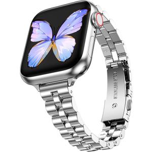 MioHHR Thin Metal Bands Compatible with Apple Watch Band Ultra3/2/1 Series 11 10 9 8 7 6 5 4 3 2 1 SE3/2/1,Slim Narrow Stainless Steel Strap for Women iWatch 49mm 46mm 45mm 44mm 42mm 41mm 40mm 38mm