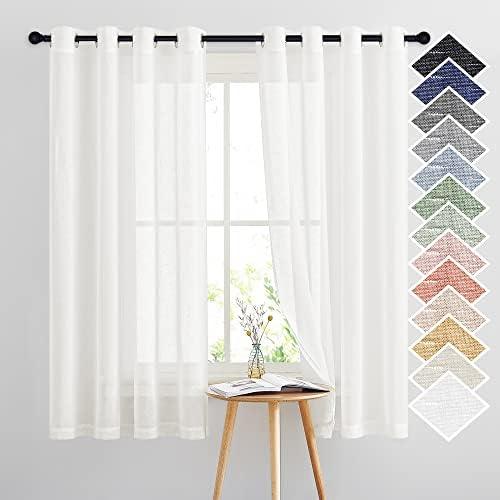 NICETOWN Linen Sheer Curtains Flax Textured, Grommet Top Casual 63" Long Thick Semitransparent Flax Sheer Window Treatment for Loft/Apartment, Ivory, 1 Panel = 52" W, Sold by 2 Panels