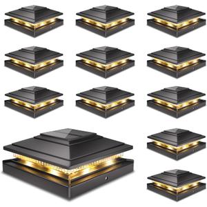 Solar Post Cap Lights Outdoor 12pack, Waterproof Fence Post Lights for 4x4 5x5 6x6 Wood/Vinyl Posts, Black Solar Deck Post Lights with 2 Color Modes Decorate Garden Patio Porch Backyard