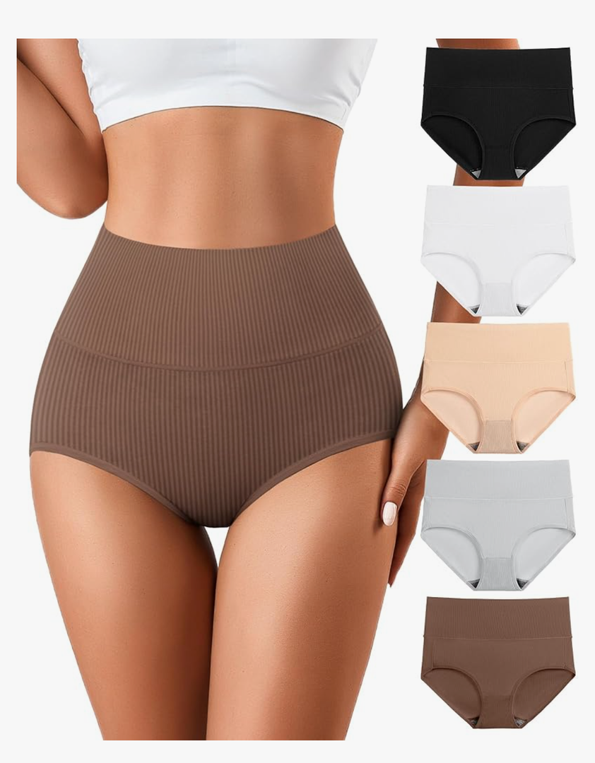 J-pone Womens Underwear Cotton High Waisted Strech Soft Full Coverage Briefs Ladies Postpartum Panties 5 Pack 3-4XL