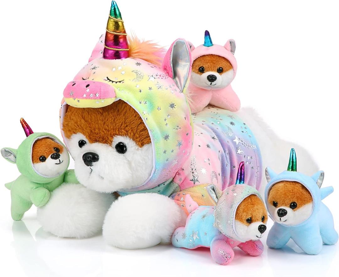 4 x Skylety 5 Pcs Dog Stuffed Animal Puppy Stuffed with Babies Inside 1 Big Mommy with 4 Mini Baby Cute Soft Toy for Children Birthday Party Adopt a Puppy Favor(Unicorn Puppies)