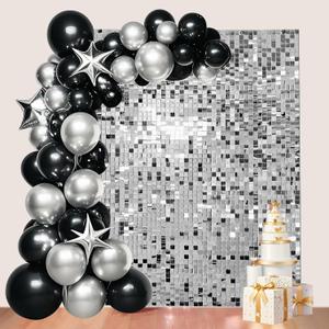 24 Pcs Silver Shimmer Wall Backdrop Panels for Party Decoration, 12 inch x 12 inch Silver Sequin Backdrop for Birthday Graduation Anniversary Engagement
