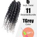 Passion Twist Hair,6 Inch Passion Twist Braiding Hair,Short Pre Looped Crochet Twist Jumbo Pre-twisted Two Strand Braids 8 Packs (TGrey/Ombre Grey)