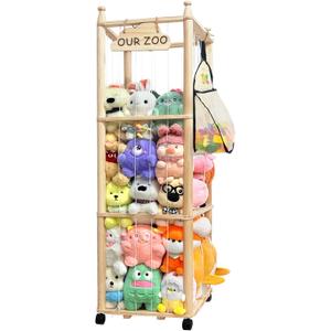 Pmbqifay Stuffed Animal Storage/Organizer Cute Wooden Stuffed Animal Zoo Storage Plush Toy Holder Cage for Nursery Toddler Rooms,Playrooms & Bedrooms with Toy Storage Bags for Building Blocks,Puzzle