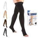 Truform 20-30 mmHg Compression Stockings for Men and Women, Thigh High Length, Dot-Top, Open Toe, Black, XLarge