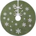 MACTING Christmas Small Tree Skirt, 30 Inch Green Burlap Tree Mat with White Snowflake Printed for 5FT Xmas Tree Farmhouse Holiday Party Indoor Home Decorations