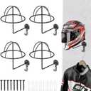 Helmet Holder Wall Mount, 4 Pack Metal Motorcycle Helmet Holder with Hooks Multifunctional Helmet Storage Rack for Helmets, Hats, Jackets