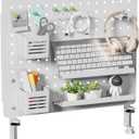 Clamp-on Desk Pegboard, Desk Organizer for Office Gaming Home, Magnetic Metal Peg Board with 15 Accessories, Privacy Panel for Office, 20.4" x 16.5", Large, White