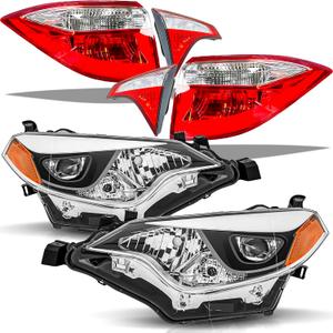 Headlights and Taillights Assembly Combo Kits for 2014-2016 Toyota Corolla Replacement Head/OE Factory Style Red Rear Brake Tail Lights Lamps (Outer+Inner),Chrome Housing Amber Reflector