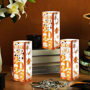6 Pcs Light Up Graduation Centerpieces- Class of 2026 Graduation Decorations Lantern Boxes for College High School Congrats Graduation Party Supplies(Gold)