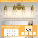 ChangM Bathroom Vanity Light Fixtures 4-Light, Brushed Gold Bathroom Light Fixture Over Mirror with Clear Glass Shade, Bathroom Wall Sconce Lamp for Living Room Porch Hallway(Not Incloud Bulb)