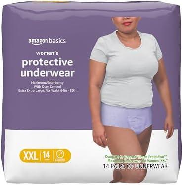 Amazon Basics Incontinence Underwear for Women, Protective, Disposable, Postpartum, Maximum Absorbency, XX-Large, Lavender, 14 Count