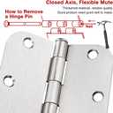 6 Pack Nickel Door Hinges Brushed Nickel 3 1/2 Interior Door Hinges Satin Nickel 3.5 Inch with 5/8 Radius Corners 3 "x 3 " Silver Hardware Controls JIW Garage Factory