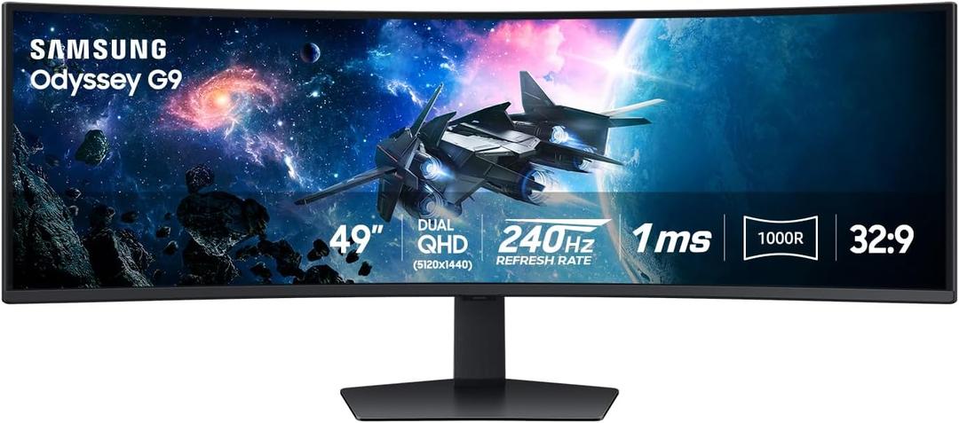 Samsung 49 Odyssey G9 Series DQHD 1000R Curved Gaming Monitor, 1ms(GtG), VESA DisplayHDR 1000, 240Hz, AMD FreeSync Premium Pro, Height Adjustable Stand, Ultrawide Screen, LS49CG954ENXZA, 2024