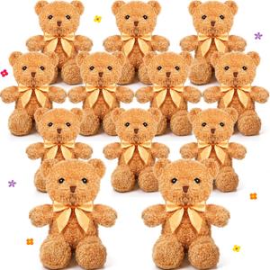 HyDren 12 Pack 12 Inch Stuffed Bear Animal Cute Bulk Plush Toys with Ribbon Bow Ties Soft Bears for Baby Shower Birthday Party Favors(Light Brown)