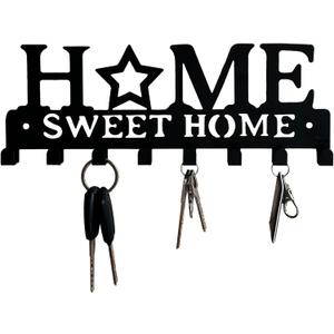 Keys Holder on Wall,Black Metal Key Hanger Small Decorative Key Rack Organizer with 8 Key Hooks for Entryway Doorway Front Door Kitchen Hallway Garage Mudroom Office-Home Sweet Home Wall Decor