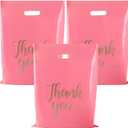 ZORRITA Thank You Bags for Small Business, 100 Pack, 12 x 15 Inch | Extra Thick, Bulk, Pink, Plastic Shopping Bags with Handles, Retail Merchandise Bags, Gift Bags