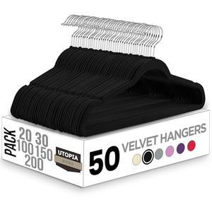 Utopia Home Velvet Hangers 50 Pack - Non-Slip Suit Hangers with 360 Degree Rotatable Hook - for Pants, Coats, Shirts & More (Black)
