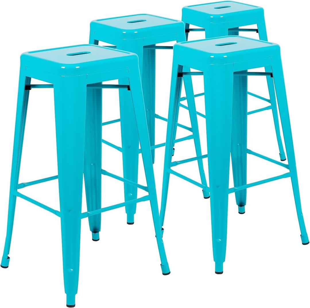 Flash Furniture Lily 30" High Metal Indoor Bar Stool in Teal - Stackable Set of 4