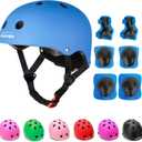 KAMUGO Kids Adjustable Helmet, with Sports Protective Gear Set Knee Elbow Wrist Pads for Toddler Age 2-8 Boys Girls, Bike Skateboard Hoverboard Scooter Rollerblading Helmet Set (blue)