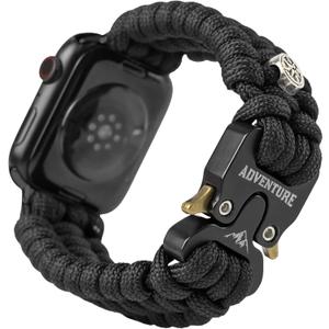 Paracord Band Compatible with Apple Watch Band 38mm 40mm 41mm 42mm 44mm 45mm, Robust Survival Tactical Weave Strap with Stainless Steel Buckle Quick Release for iWatch Series SE 7 6 5 4 3 2 1 for Men (Black)