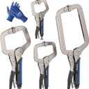 4PCS C-Clamp Locking Pliers Set with Swivel Pads and Rubber Soft Grips, 6/9/11/14 Inch Heavy Duty Carbon Steel Welding Clamp Tools for Woodworking, Welding and DIY Projects