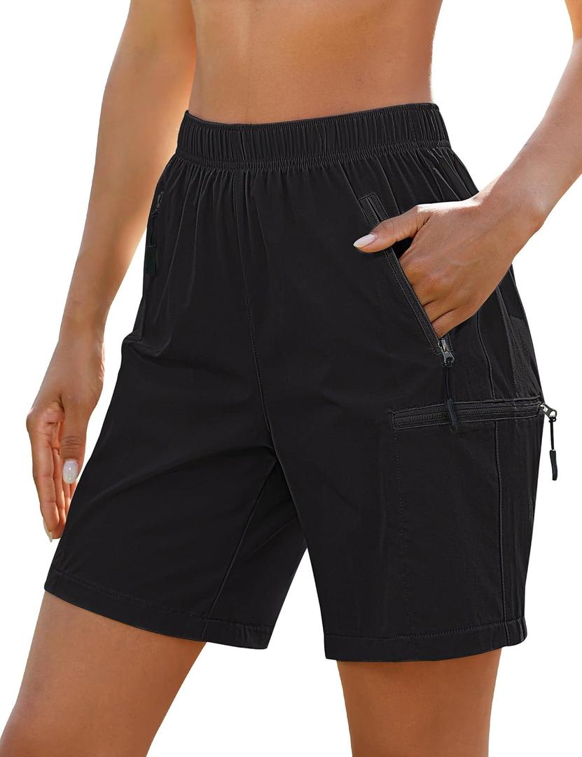 luvamia Hiking Shorts for Women Cargo Pull On Elastic Waist Lightweight Quick Dry Summer Sport Golf 7 Inch Inseam Shorts, XL