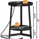 Round Industrial Side Table with Charging Station,2-Tier Round End Table with USB Port & Power Outlet, Nightstand with Metal Frame for Small Spaces, Living Room, Bedroom, Black, 15.75"D x 11.75"W x 23.03"H