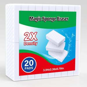 2 x 20 Pack Magic Sponges Erasers, 2X Density Long Lasting Melamine Sponge in Bulk, Household Cleaning Supplies, Kitchen Sponge for Bathroom, Wall, Shoe, Car, Dish, Sink, Shower Cleaner Tool