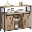 VASAGLE Buffet Cabinet, Coffee Bar Storage Cabinet, Sideboard with 2 Sliding Barn Doors, Adjustable Shelves, 13 x 39.4 x 31.5 Inches, for Living Room, Camel Brown and Ink Black ULSC092B50