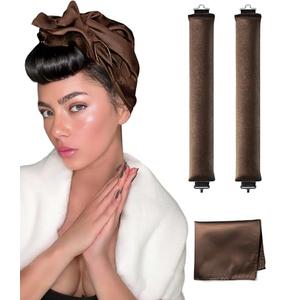 YOSHUYUKI Classic Heatless Curls Overnight Rods No Heat Hair Curlers to Sleep Jumbo Foam Large Hair Rollers for Long Short Hair Heatless Curling Rod Set Styling Tools with Satin Scarf Brown